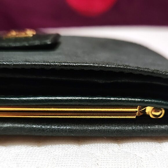 Givenchy Bifold Wallet with Kisslock Dark Green Leather - Picture 3 of 11